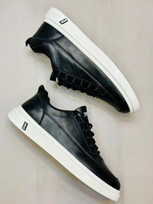 Black Rexine Casual Men's Sneakers Size 7-12