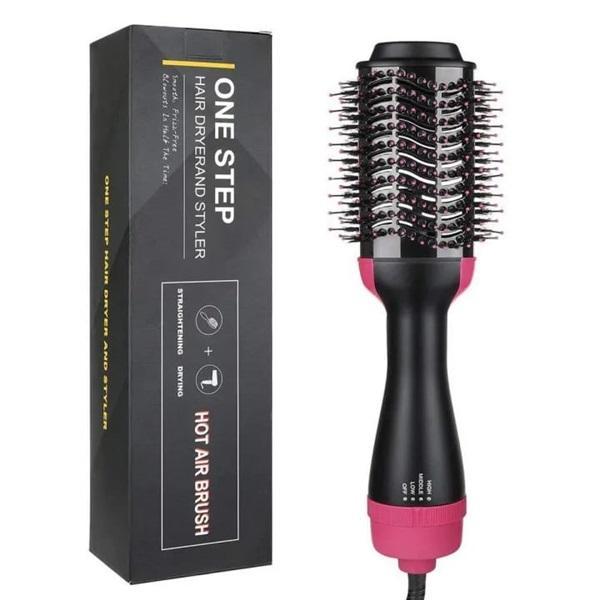 Hair Dryer Brush Black Pink ABS 4Temp
