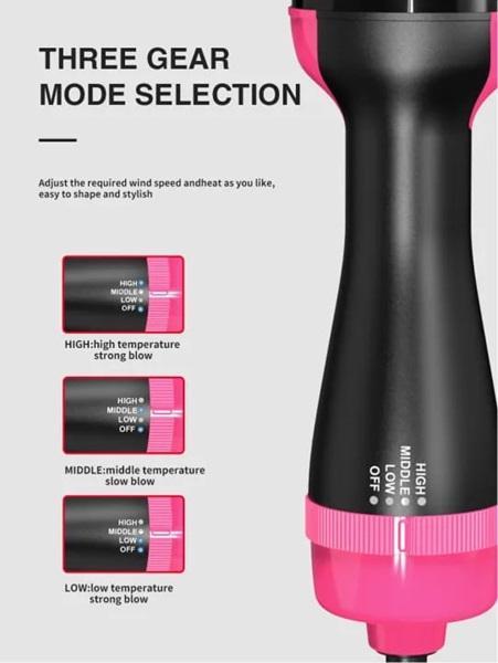 Hair Dryer Brush Black Pink ABS 4Temp