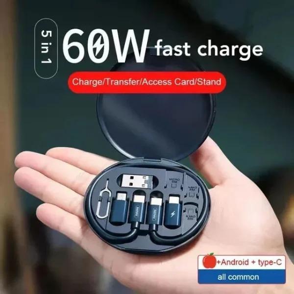 3 in 1 USB Cable Pack Black Fast Charging Portable