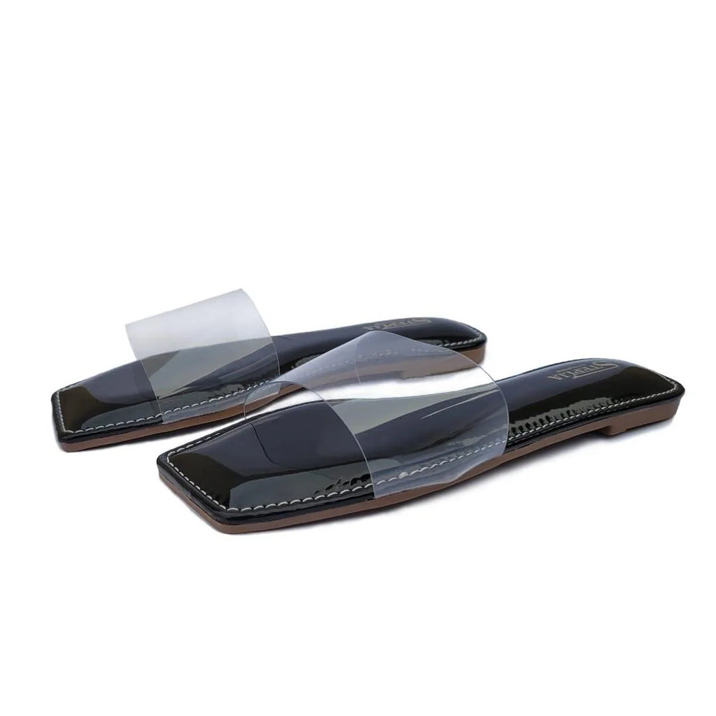Women's Black Transparent Strap Flat Sandals Size 6-11