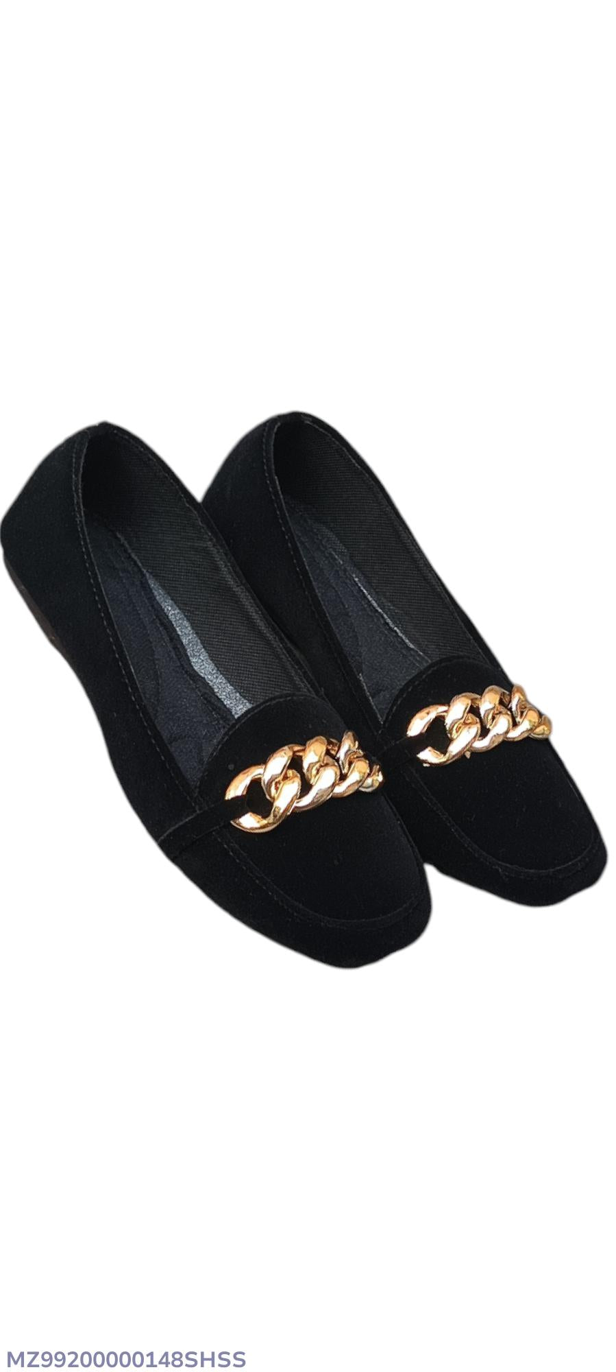 Black Velvet Pumps with Gold Chain for Women