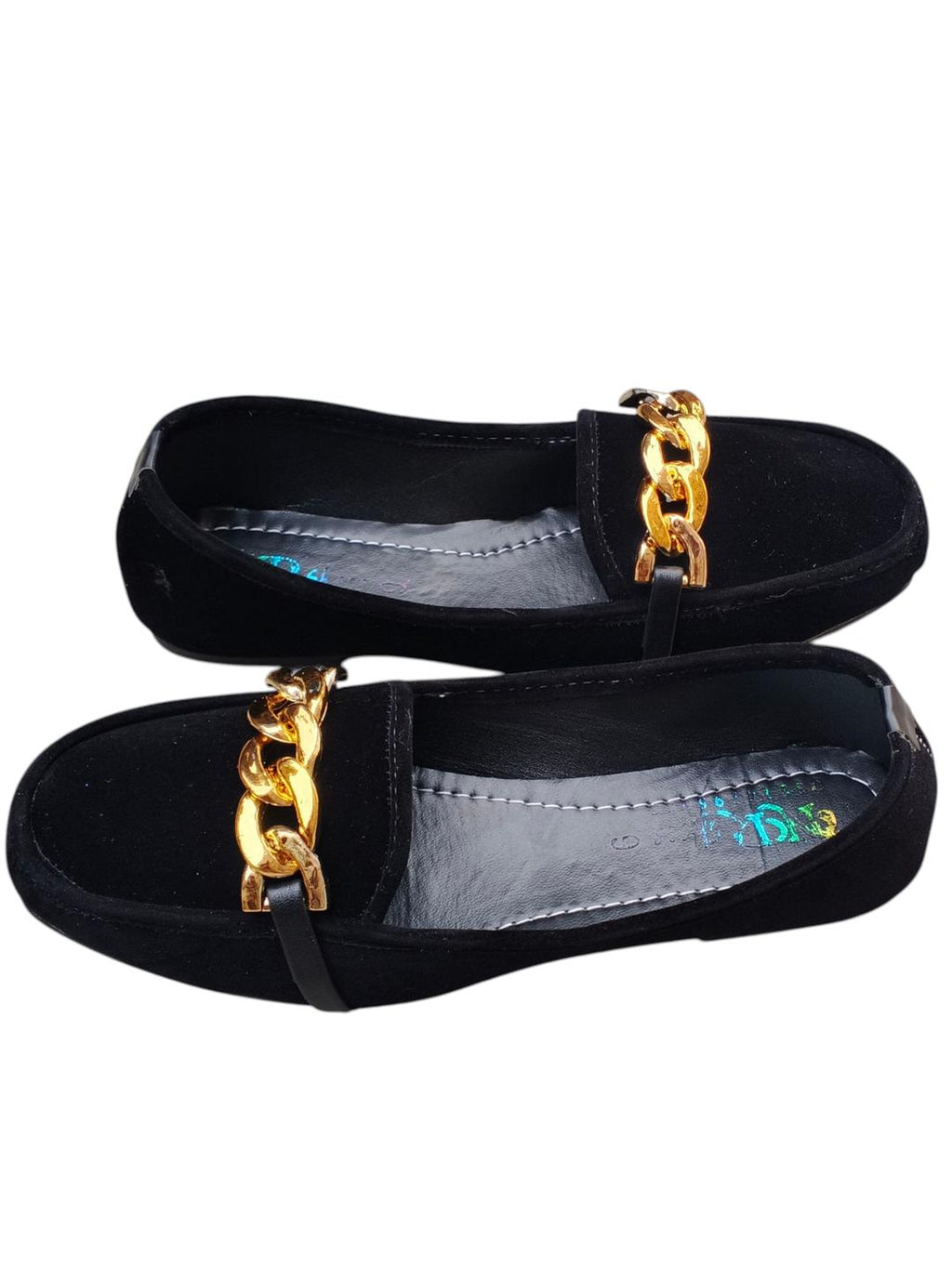 Black Velvet Pumps with Gold Chain for Women