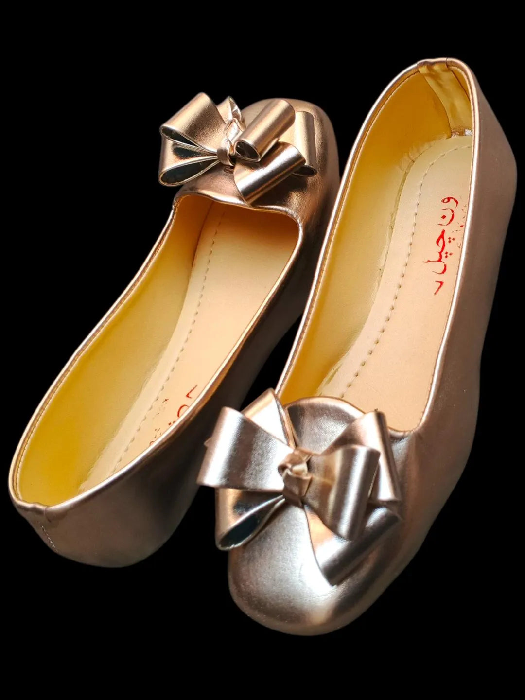 Golden Bow Flat Shoes for Women Wedding Party Wear
