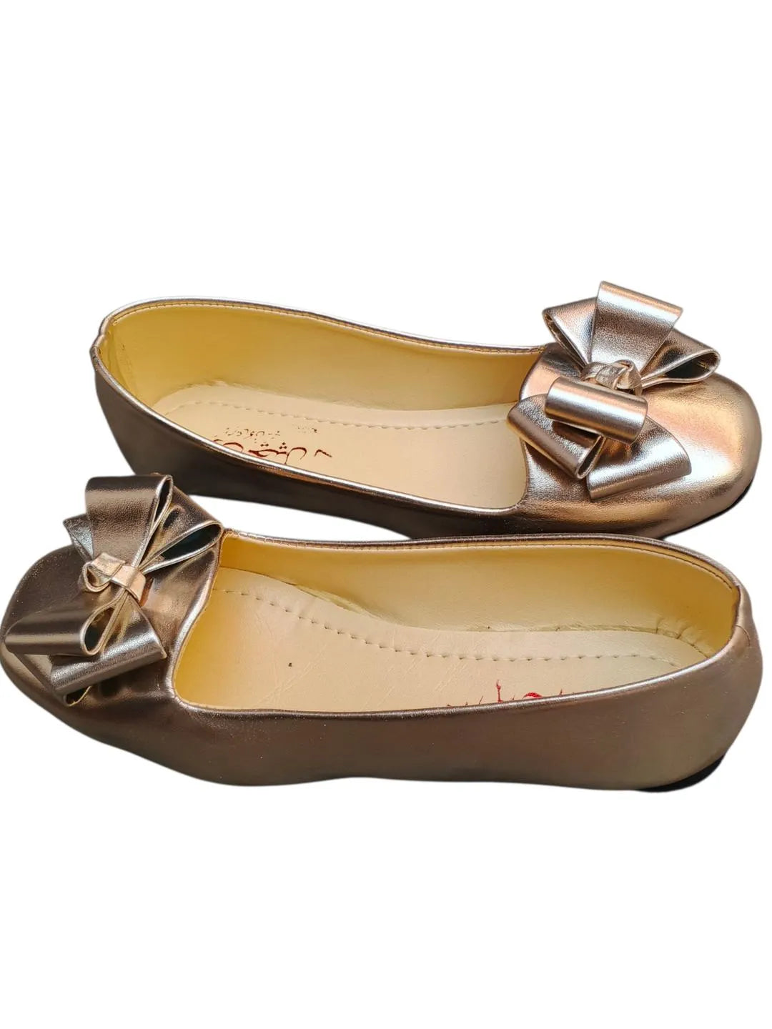 Golden Bow Flat Shoes for Women Wedding Party Wear