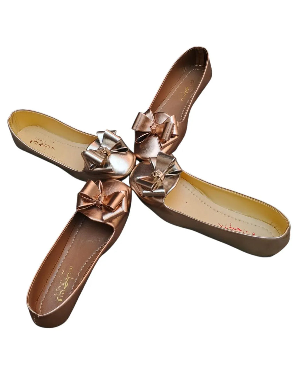 Golden Bow Flat Shoes for Women Wedding Party Wear