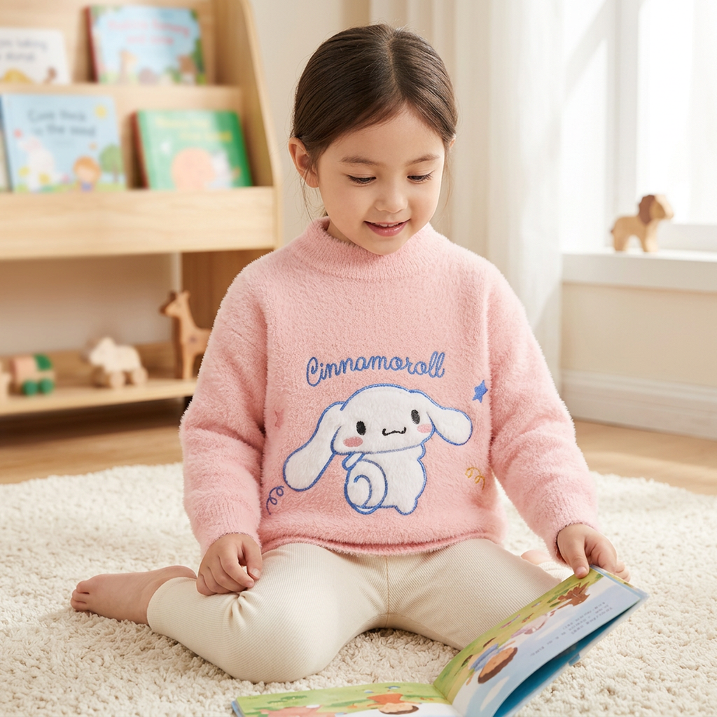 Girls Pink Cinnamoroll Knit Sweater Winter Long Sleeve